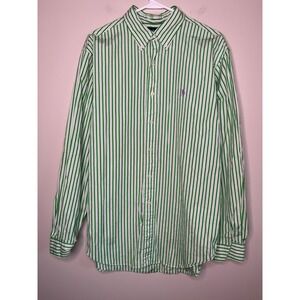 2000s Y2K Ralph Lauren Kelly Green White Black Stripes Old Money Oxford Shirt M